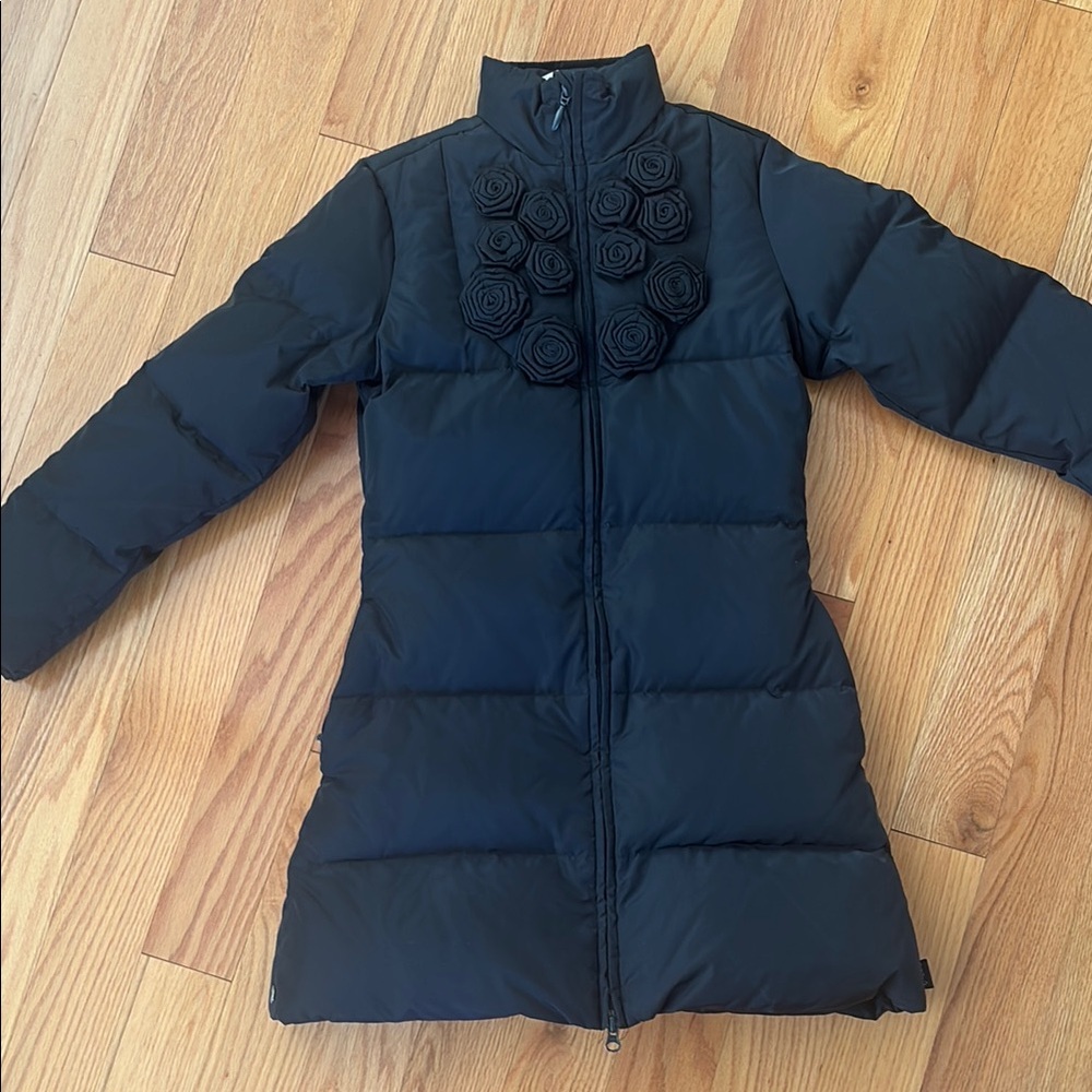 Dark blueNavy Quilted kids Coat with Floral Detail